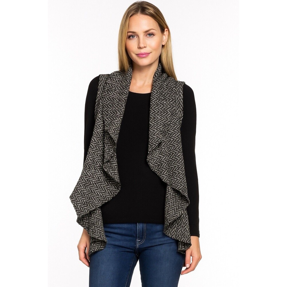 Daniel Chong Women’s Sweater Vest Madrid Black Herringbone Recycled One Size b27